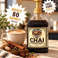 Flying High Chai Concentrate – NEW Mega Size (80 oz Bottle + Free Pump)